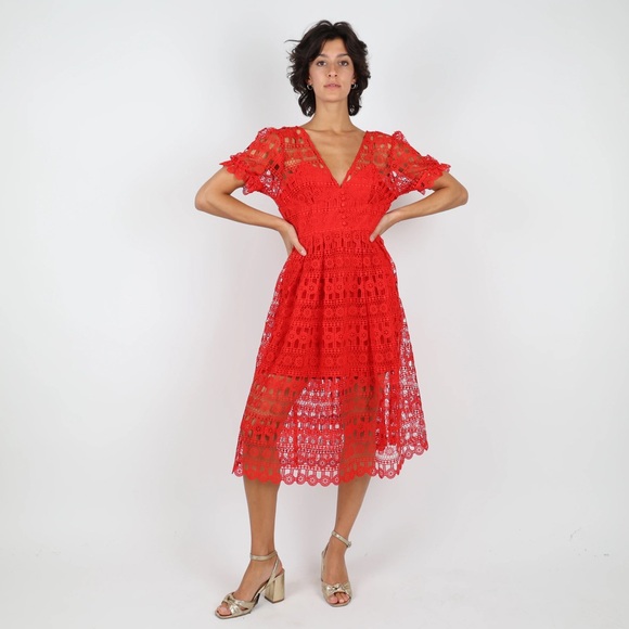 NWT Self-Portrait Red Lace Dress Size 4 US - Picture 14 of 14